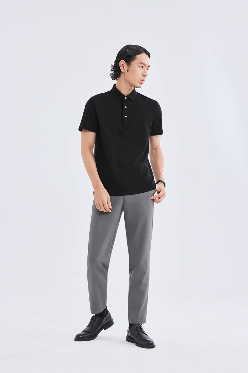 Waterless Dye Pique Polo | Black BKYD01
