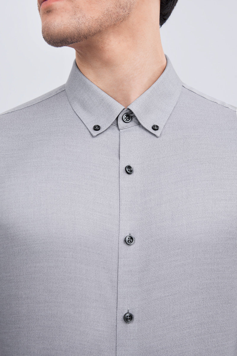 Waterless Dye Button-Down Smart Shirt | Grey 25238N