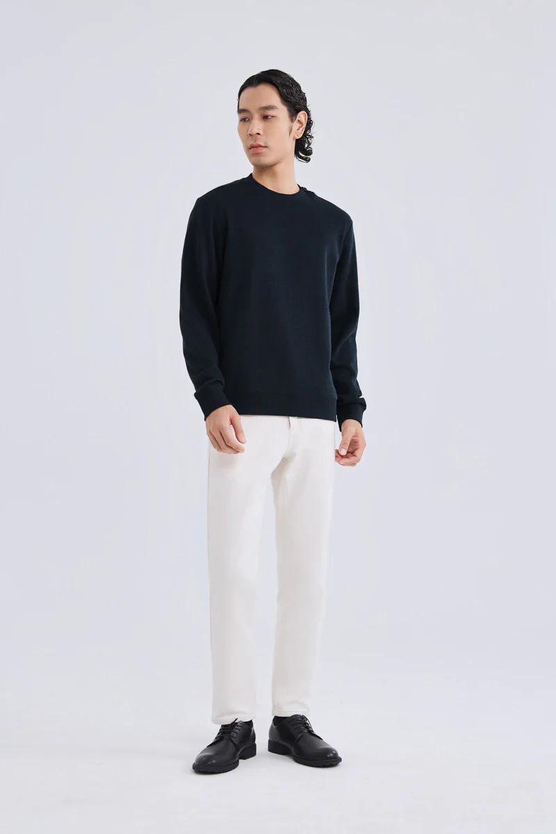 Merino-Blend French Rib Crew Neck Sweater | Navy EB1244 Merino-Blend French Rib Crew Neck Sweater | Navy EB1244