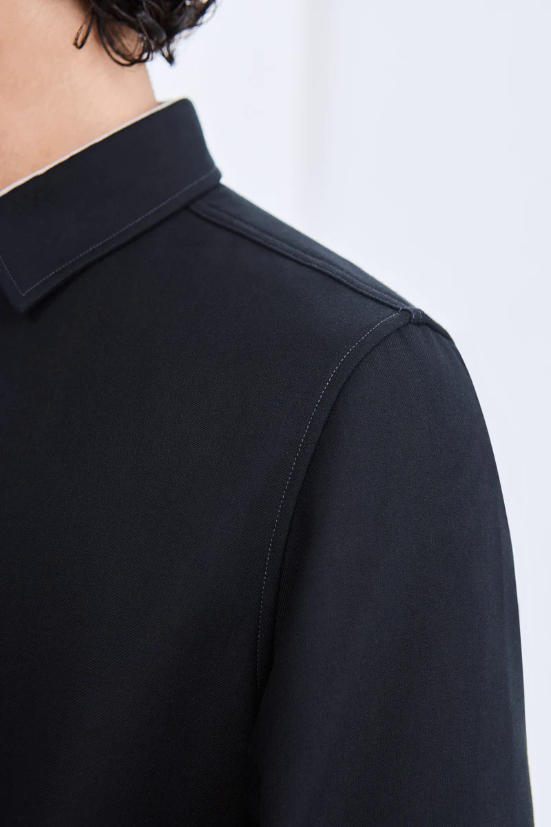 Brushed Contrast Stitch Shirt Jacket | Black BKFD01 Brushed Contrast Stitch Shirt Jacket | Black BKFD01