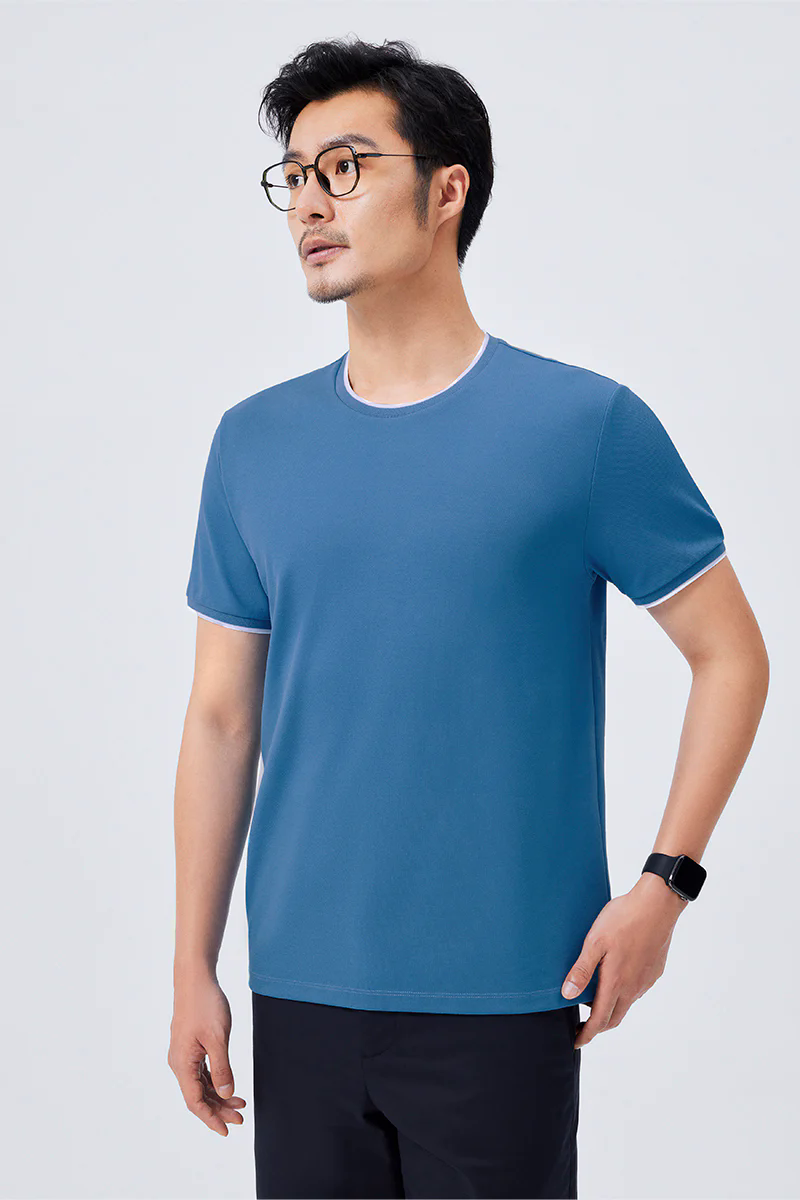 Contrast Rib Crew Neck T-Shirt | Blue T7468U