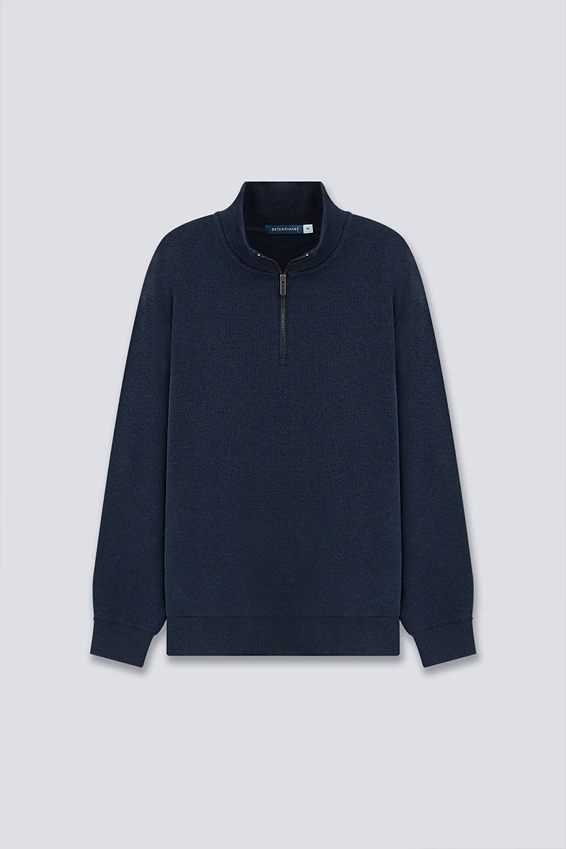 Merino-Blend Half Zip French Rib Sweater | Navy EB1244 Merino-Blend Half Zip French Rib Sweater | Navy EB1244