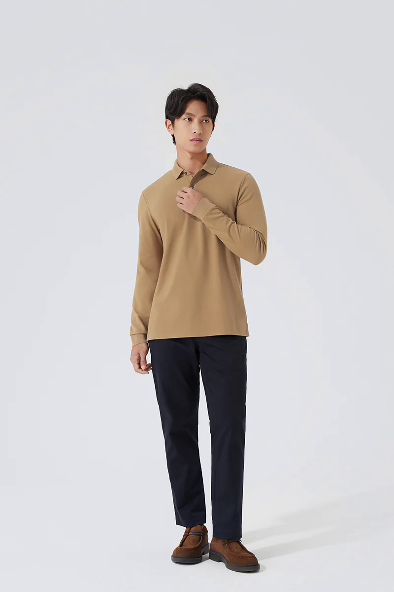 Pique Long Sleeve Polo | Khaki KE0178 Pique Long Sleeve Polo | Khaki KE0178