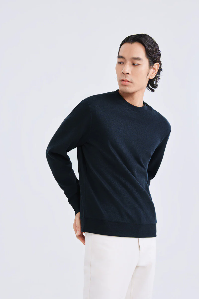 Merino-Blend French Rib Crew Neck Sweater | Navy EB1244 Merino-Blend French Rib Crew Neck Sweater | Navy EB1244