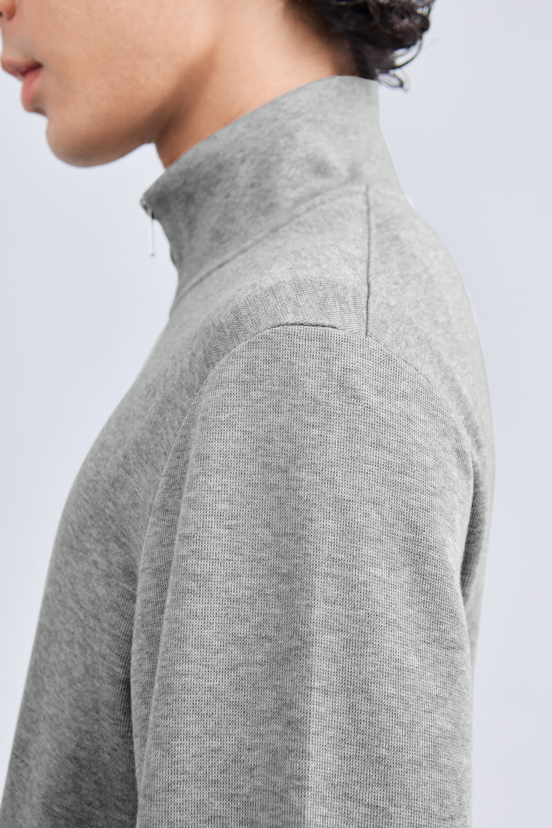 Merino-Blend Half Zip French Rib Sweater | Grey EBC054 Merino-Blend Half Zip French Rib Sweater | Grey EBC054