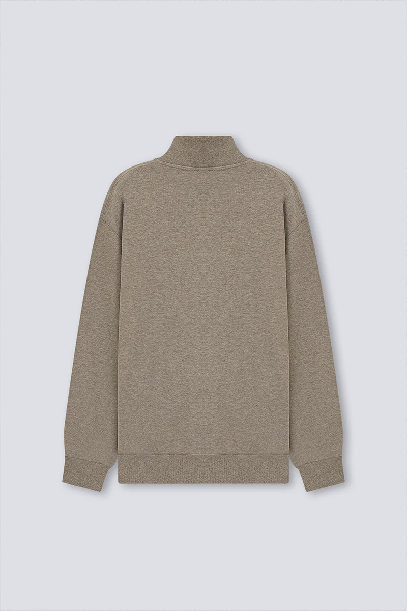 Merino-Blend Half Zip French Rib Sweater | Khaki E7W025 Merino-Blend Half Zip French Rib Sweater | Khaki E7W025