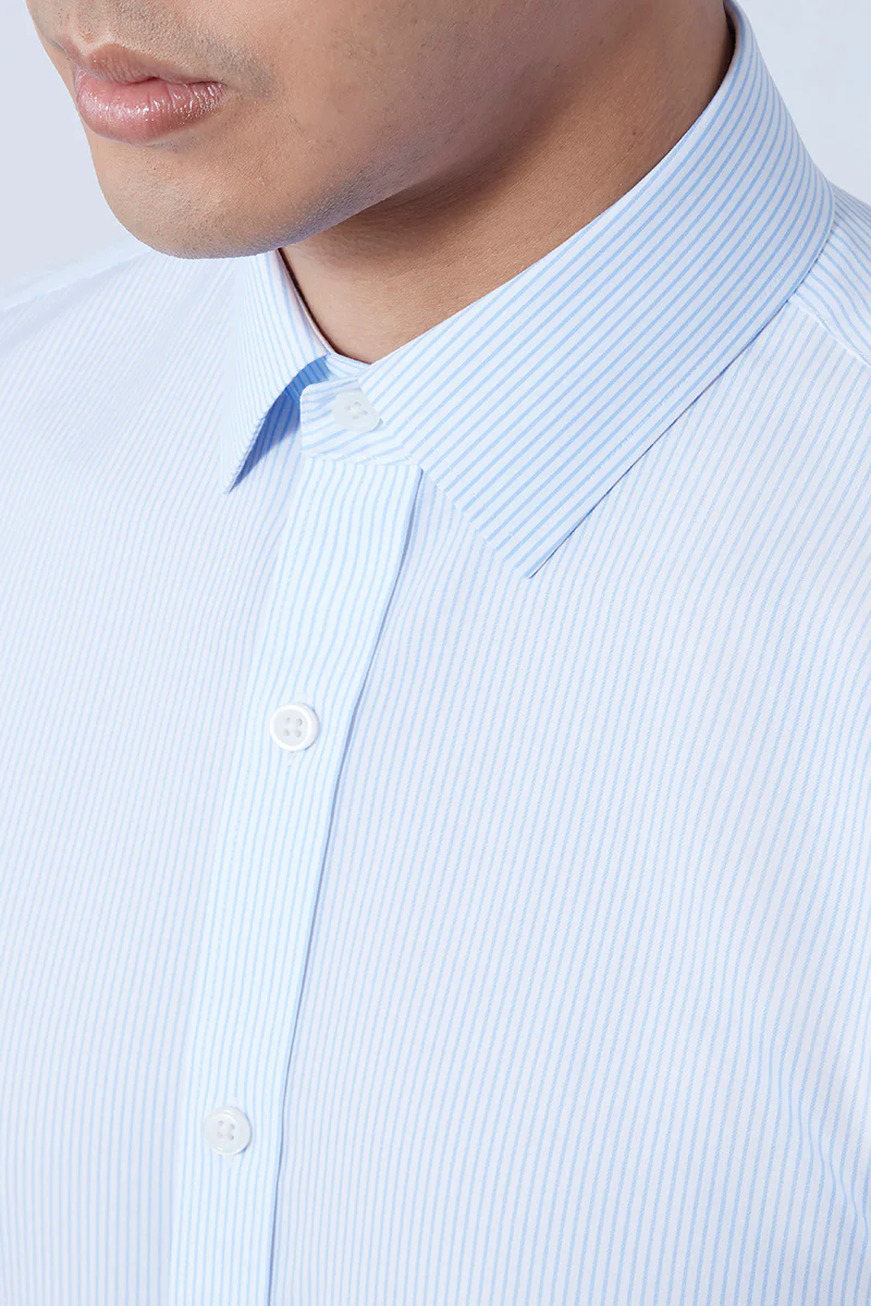 Wrinkle-Free Poplin Dress Shirt | Light Blue Stripes 15103N