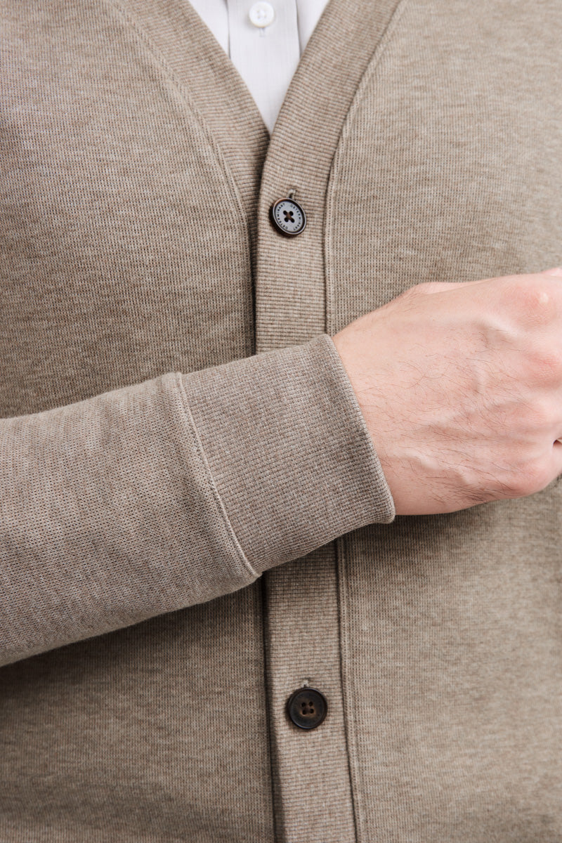 Merino-Blend French Rib Cardigan | Khaki E7W025 Merino-Blend French Rib Cardigan | Khaki E7W025