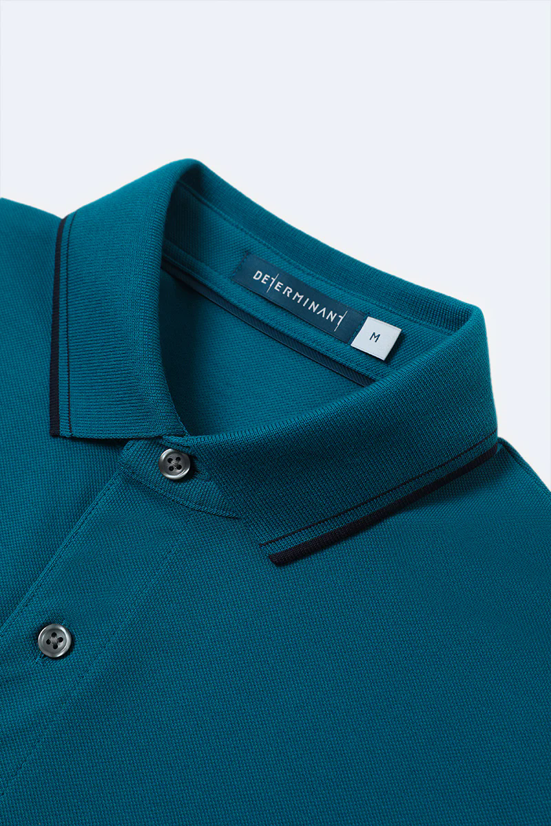 Pique Tipped Polo | Teal TQE060