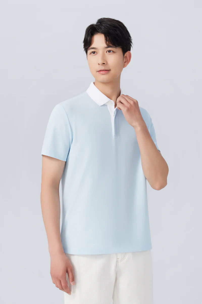 Pique Contrast Collar Polo | Light Blue BLE237
